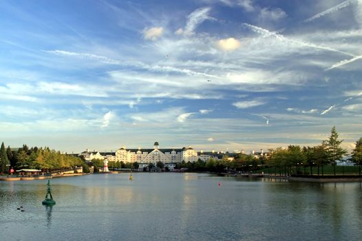 A Hotel at the end of a large lake