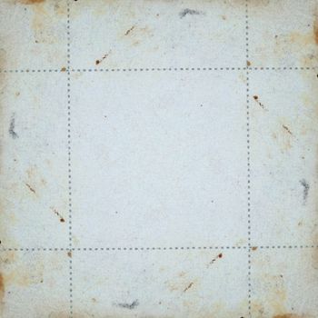 Vintage stained grunge paper background. Dotted lines square frame illustration.