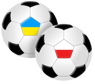 Euro 2012 - Illustration of Football Balls with Flags of Hosts of European Championship - Poland and Ukraine Isolated on White