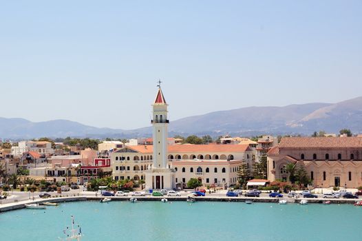 Panoramic view of the town and port of Zakynthos, Greece.