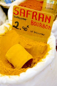 saffron, street market in Castellane, Provence, France