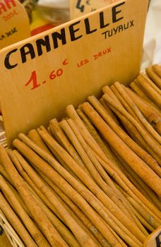 cinnamon, street market in Castellane, Provence, France