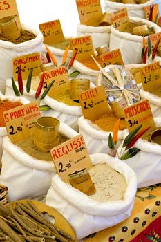 spices, street market in Castellane, Provence, France