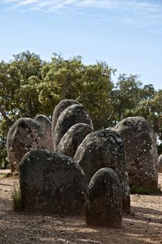 Menhirs in megalithic monument of Cromelech dos Almendres - Evora -Portugal