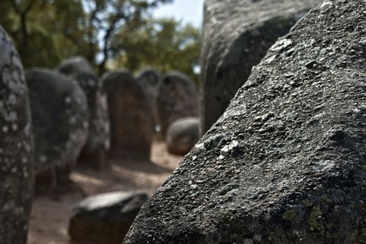 Menhirs in megalithic monument of Cromelech dos Almendres - Evora -Portugal