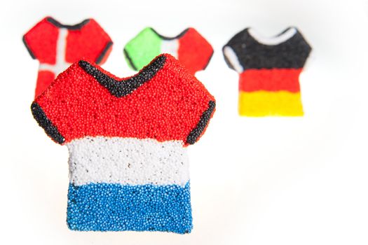 a sport shirt with the dutch flag, for euro 2012 - in the back the shirts of danmark, germany and italy