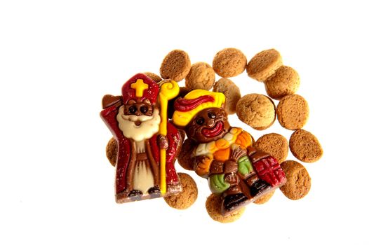 Sweet candy -gingernuts- and a chocolate 'sint' and 'piet' for a dutch holiday called 'sinterklaas'