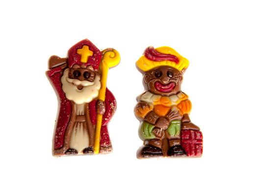 a sint and piet made of chocolate, celebration a dutch holiday called Sinterklaas