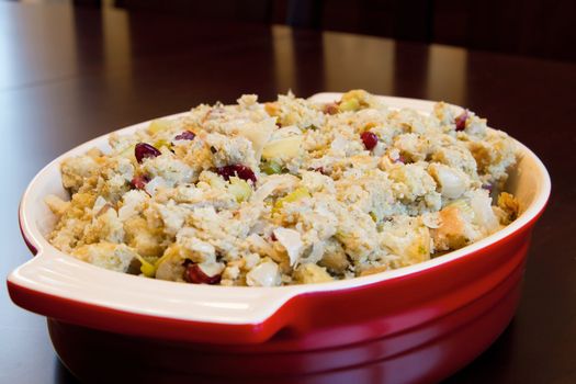 Thanksgiving Day Turkey Dinner Stuffing in a Bowl Closeup