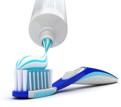 Squeezing toothpaste onto toothbrush