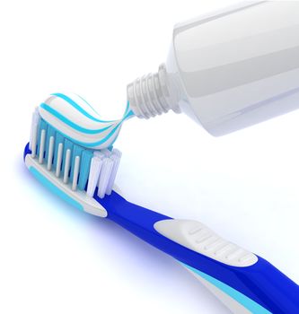 Squeezing toothpaste onto toothbrush