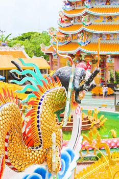 View of temple with back of dragon as foreground