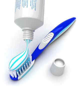 Squeezing toothpaste onto toothbrush