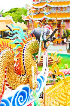 View of temple with back of dragon as foreground