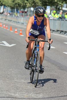 Woman cyclist at the International Triathlon 2011, Geneva, Switzerland