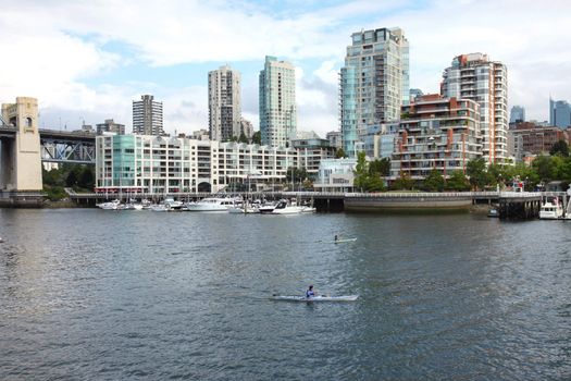 Two kayaks in False Creek Vancouver BC. Canada.