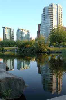 Residential buildings and park in Vancouver BC. Canada.