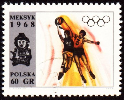 POLAND - CIRCA 1968: A post stamp printed in Poland shows basketball, devoted to Olympic games in Mexico, series, circa 

1968