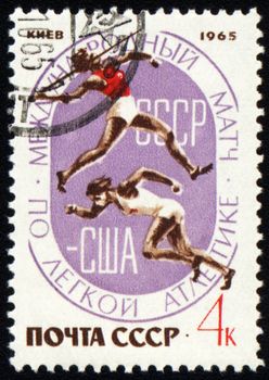 USSR - CIRCA 1965: A stamp printed in USSR, devoted Match Athletics between USSR and USA in Kiev, circa 1965