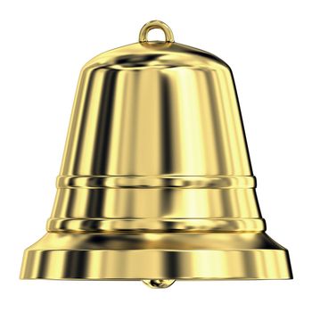 Shiny golden bell isolated on white background,frontal view