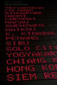 flight schedule in airport, air destination such as Hanoi, chennai, shenzhen and others can be seen.
