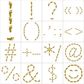 Set of signs and symbols from human footprints on sand