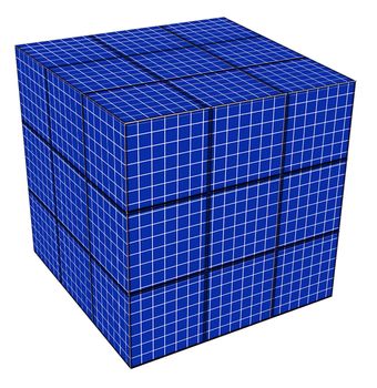 blue grid in the geometrical shape of a cube