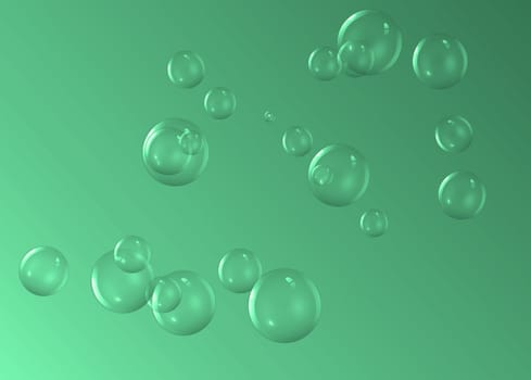 Illustration depicting a selection of clear bubbles against green background.