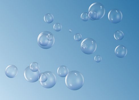 Illustration depicting a selection of clear bubbles floating against a blue sky.
