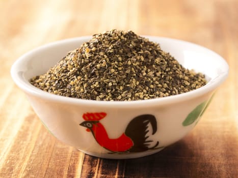 close up of a bowl of crushed pepper