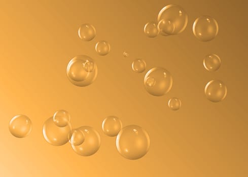 Illustration depicting a selection of clear bubbles against golden background.