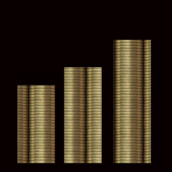 golden coins stacked in the form of graph diagram
