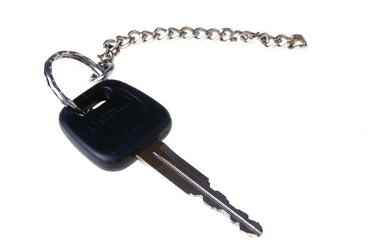 Black car key with chain isolated on white