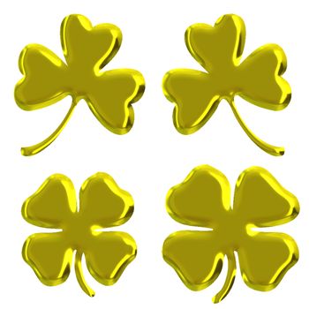 set of four leaves clove, symbol of good luck in golden color