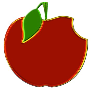 golden red apple with a green leaf