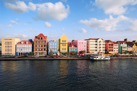 Willemstad, Curacao, Netherlands Antilles - October 15, 2010: Colourful houses and commercial buildings of Punda, Willemstad Harbor, on the island of Curacao, Netherlands Antilles.