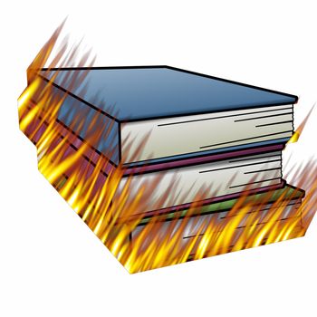 books on fire engulfed in flames