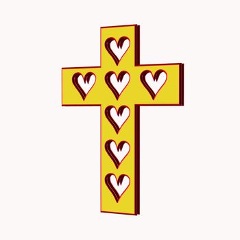 Hearts symbol inside 3d golden cross