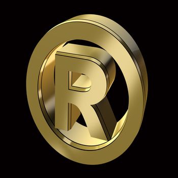 registration mark symbol in gold on a black background