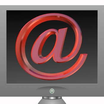 3d alias of email in metalic red on a computer monitor