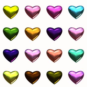 A set collection of 3d heart shapes in various color