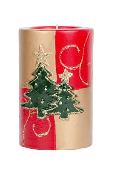 Christmas candle decoration isolated on white background.