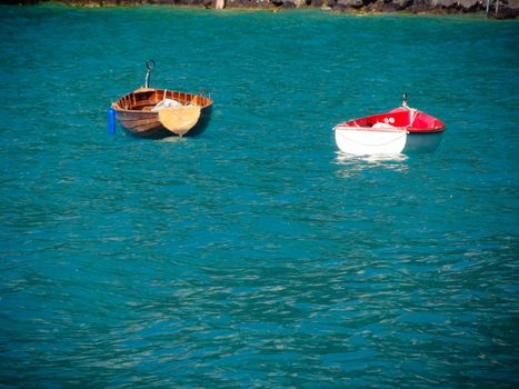 Two boats floating on lake Attersee, Austria