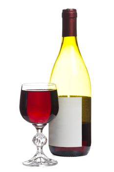 Wine glass and bottle with wine isolated over white background