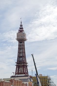 Blackpool Tower and New Construction Site and Crane
