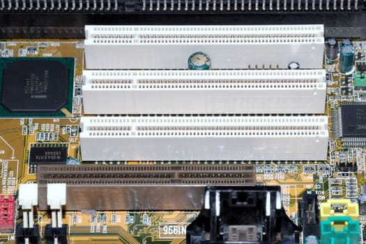 Motherboard, processor and other electronic computer components close up