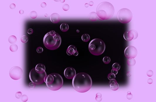 Illustration depicting a selection of bubbles against black blur rectangle. Pink filter.