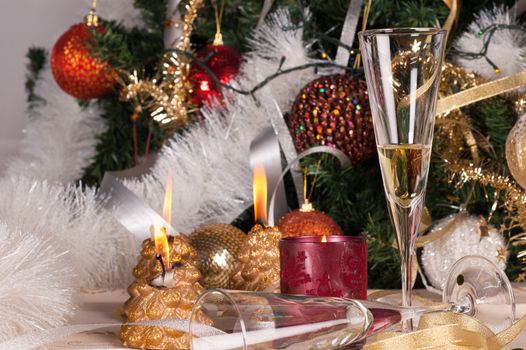 Christmas eve ornaments with lit candles