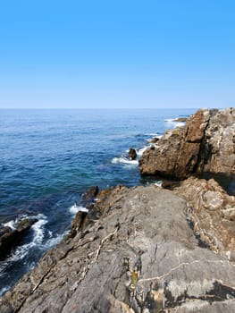 waves crashing on the rocks of the Ligurian coast