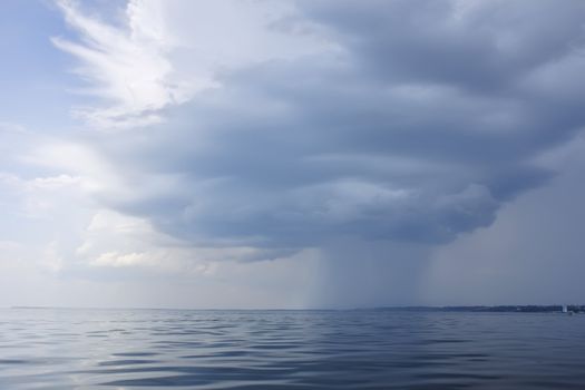 Rain zone on the coastal area of the sea